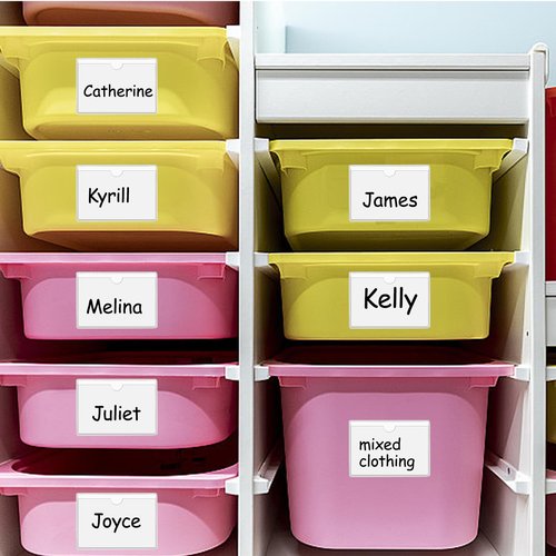 52 Pack Adhesive Pockets 3x5 Inch Labels for Storage Bins Clear Plastic Index Card Holder, Label Holder with Top Open for Loading Tote Labels for Organizing Bins Box Drawer