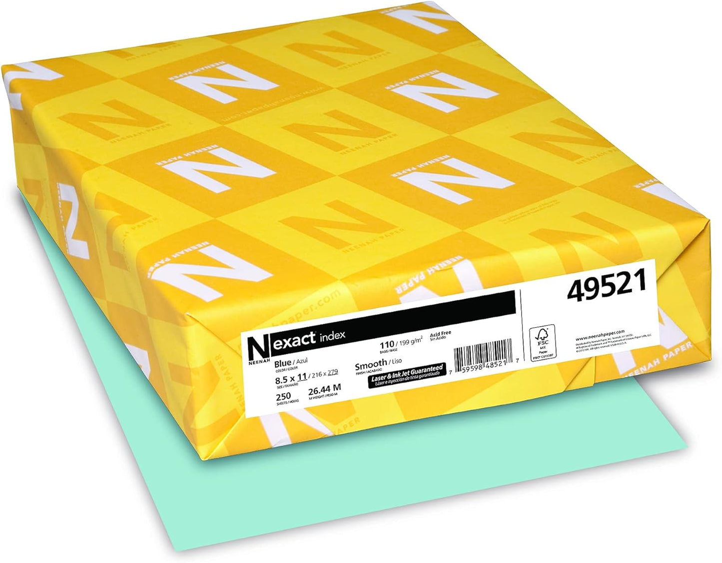 Wasau Neenah Exact Index Cardstock - 8.5" x 11", 110 lb, Blue | 250 Sheets for Professional Quality Printing