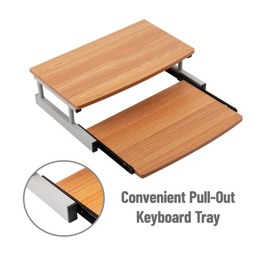 Mind Reader Monitor Stand, Sliding Keyboard Drawer, Laptop, Riser, Office, Wood/Metal, 20" L x 14.75" W x 5.9" H, Brown, Silver