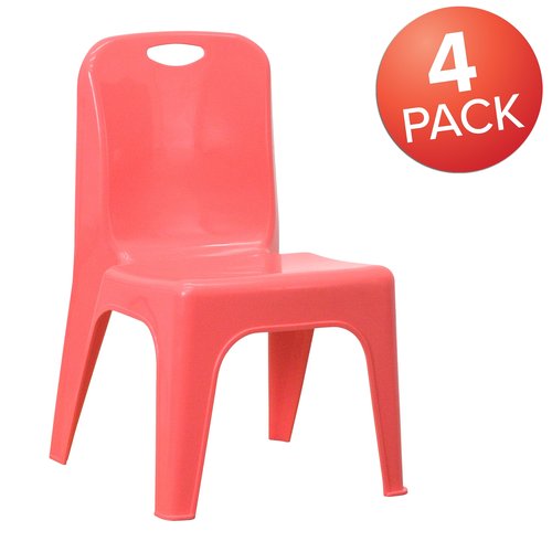 Flash Furniture Whitney 4 Pack Red Plastic Stackable School Chair with Carrying Handle and 11'' Seat Height