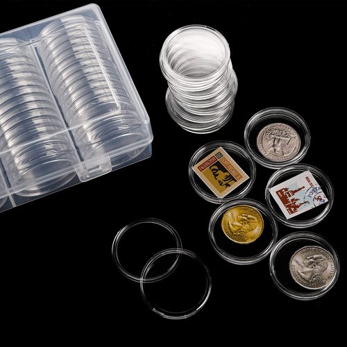 ZOOFOX 120 Pieces Coin Capsules Holder, 40 mm Silver Dollar Coin Case Container with Storage Organizer Box for Coin Collection Supplies