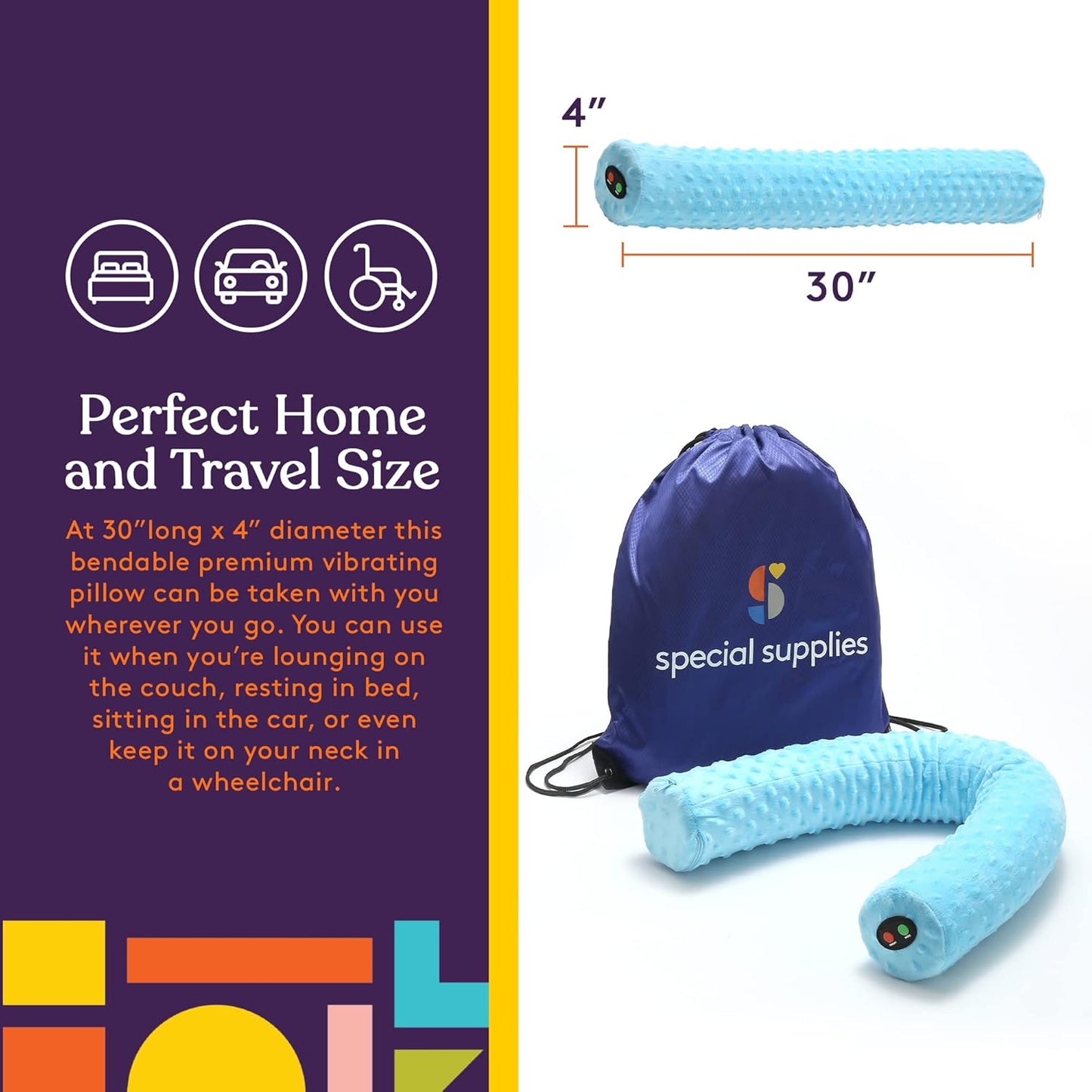 Special Supplies Sensory Vibrating Neck Pillow - Plush Velvet Soft Cover for Calming Relaxation | Blue