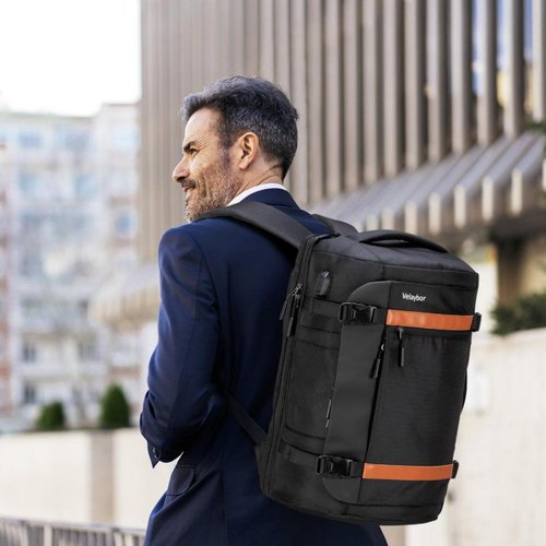 Velaybor 42L Travel Backpack with 4 Packing Cubes, TSA Friendly Flight Approved Carry-On Bag with USB Charging Port, Water-Resistant Weekender Business Backpack for Men Women, Fits 17.3" Laptop(Black)