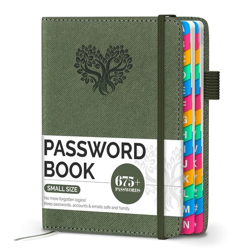 Witsbrez Password Keeper Book with Colorful Alphabetical Tabs, Small Internet Password Book for Seniors, Password Organizer for Website Logins (Sage Green, 4.7''x6.2'')