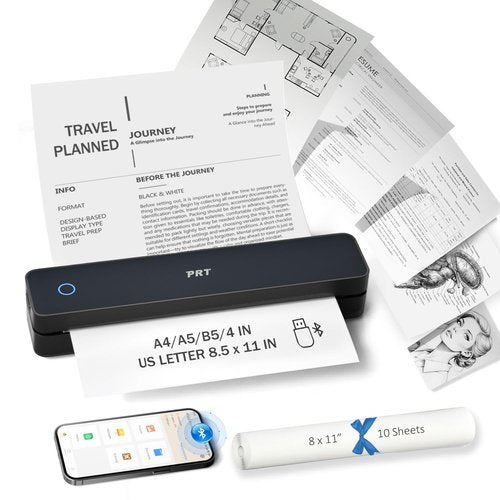 PRT Inkless Portable Printer for Travel, Wireless Thermal Printer Support 8.5 x 11 Inch US Letter A4 B5, Bluetooth Mobile Printers with iOS, Android, Laptop for Home Use, Car, Office, School, Black