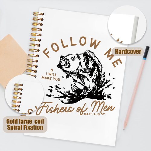 WUCHJ Retro Fish Christian Notebook,Boys Religious Notebook, Matthew 4:19 Bible Verse Journal, Religious Scripture Spiral Notebook Journal for Note Taking, Christian Faith Based Gifts for Women Men, 5.5x8.3 Inch