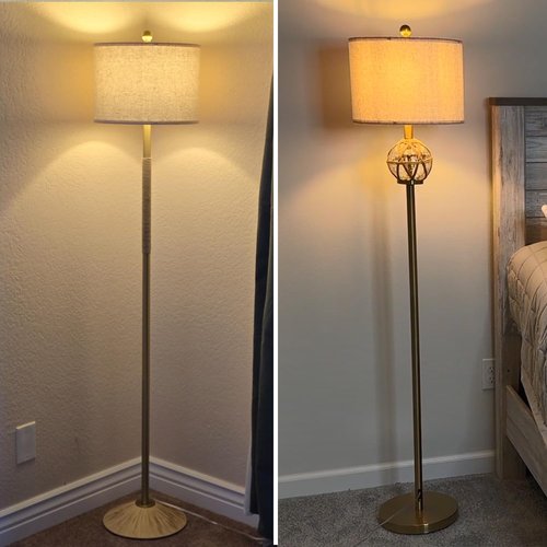 Oneach 61.5” Modern Floor Lamp for Living Room, Gold Boho Standing Lamp with Rattan Glass Design, Rotary Switch, Farmhouse Tall Lamps for Bedroom Office Dining Room (Without Bulb)