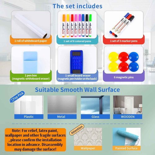Magnetic Dry Erase Whiteboard 80"×18" (Can Be Cut into 2 pcs 40"×18") | Self-Adhesive Flexible Wall Board Kit with 11 Markers, 6 Magnets, Eraser & Holder | Ultra Smooth Writing, Effortless Cleaning