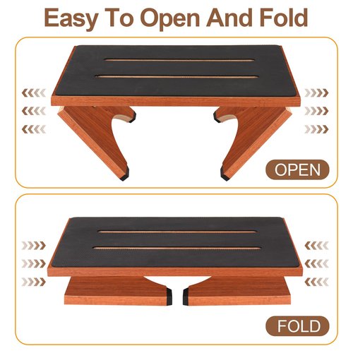 Step Stool Foldable, Wooden Step Stool with Non-Slip Rubber Stepping Feet, Folding Platform Step Stools for Adults Seniors in Kitchen, Home, Bedroom, Office, Rv, Easy to Carry,450 LBS Capacity (Brown)