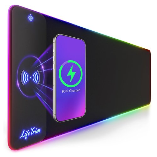 LifeTrim Wireless Charger LED Mousepad 35.5 x 12 Inch RGB Gaming Mouse Pad 10 Light Modes 4mm Thick Large Desk Pad Wireless Charging Cool Mouse Pad for PC Accessories & Gaming Gifts