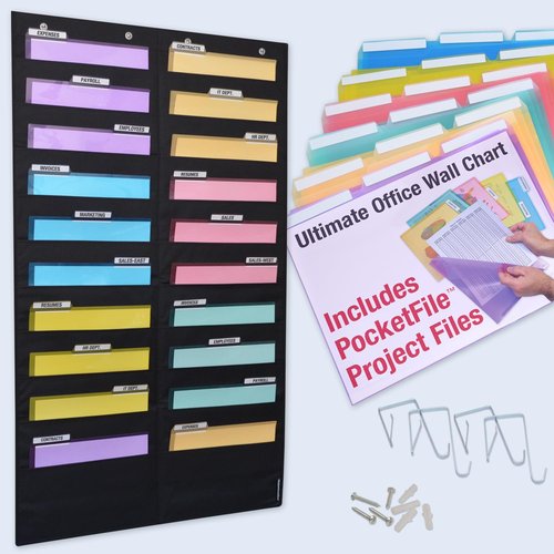 Ultimate Office WalMaster Heavy Duty 20-Pocket Chart Filing System for Classroom and Office, Wall File Organizer PLUS 36 PocketFiles, Mounting Hardware and Spring-Loaded Door Hooks