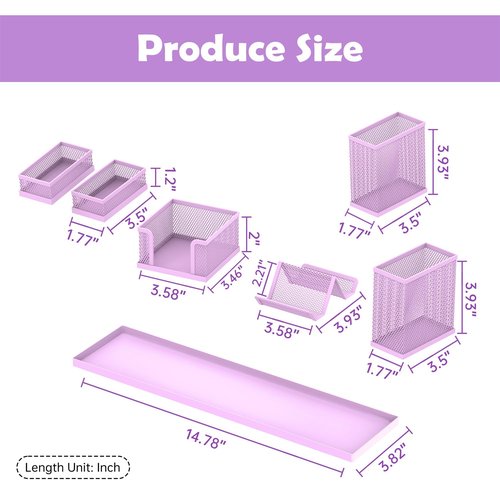 SUPEASY Pen Holder for Desk, 6 Piece Mesh Desk Organizer set, Desk Accessories for Office Organization with Mail Organizer, Letter Phone Holder, Sticky Notes Caddy Storage, Purple