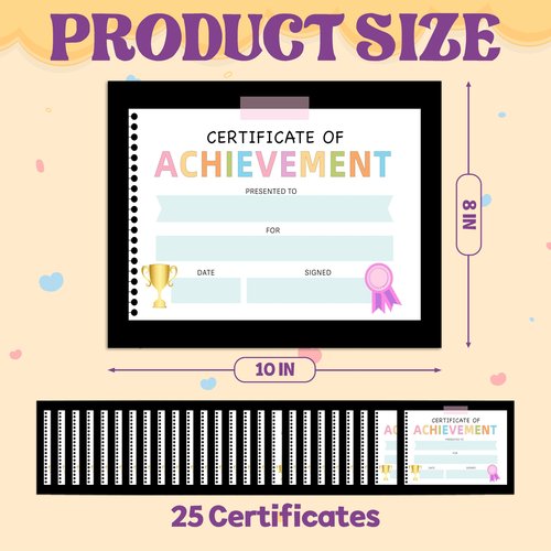 Certificate of Achievement, Kindergarten Certificates Award Gifts for Kids Children Students, School Graduation Diploma Ceremony Decorations Supplies, 25 Pack Award Certificates, 01