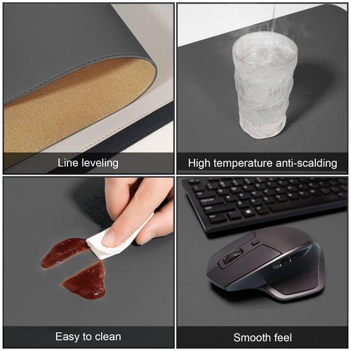 DAWNTREES Dual Sided Desk Mat,Leather Desk Pad,35.5"x17",Cork Desk Mat Protector,with PU Leather Valet Tray Organizer,Large Mouse Pad,Desk Writing Pad for Office and Home(Dark Gray)