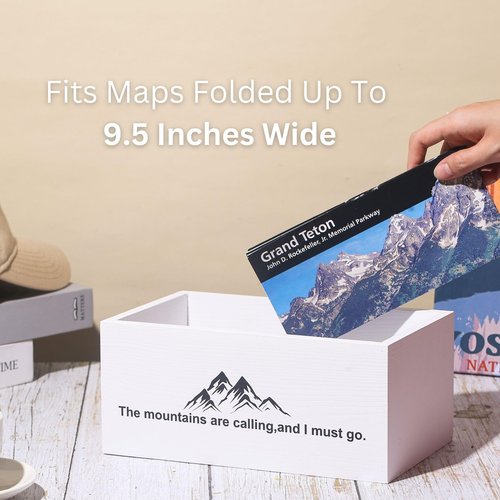 GoFika National Park Map Brochure Holder Wood Decor Box for NPS&NatGeo Perfect for U.S. Park Lovers (White)