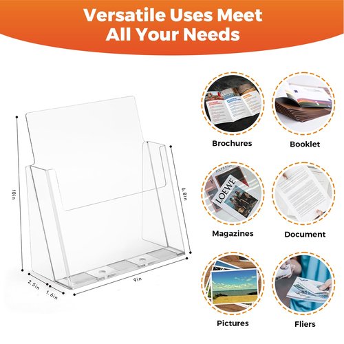 Acrylic Brochure Holder 8.5 x 11 inch 2 Pack Clear Literature Holders Plastic Flyer Display Stand Thicker Countertop Organizer for Pamphlets Magazines Booklets Menus