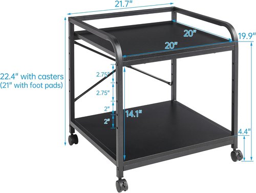 Fannova 2-Tier Under Desk Printer Stand - Height Adjustable Rolling Cart with Storage | Black, 20 Inches Deep