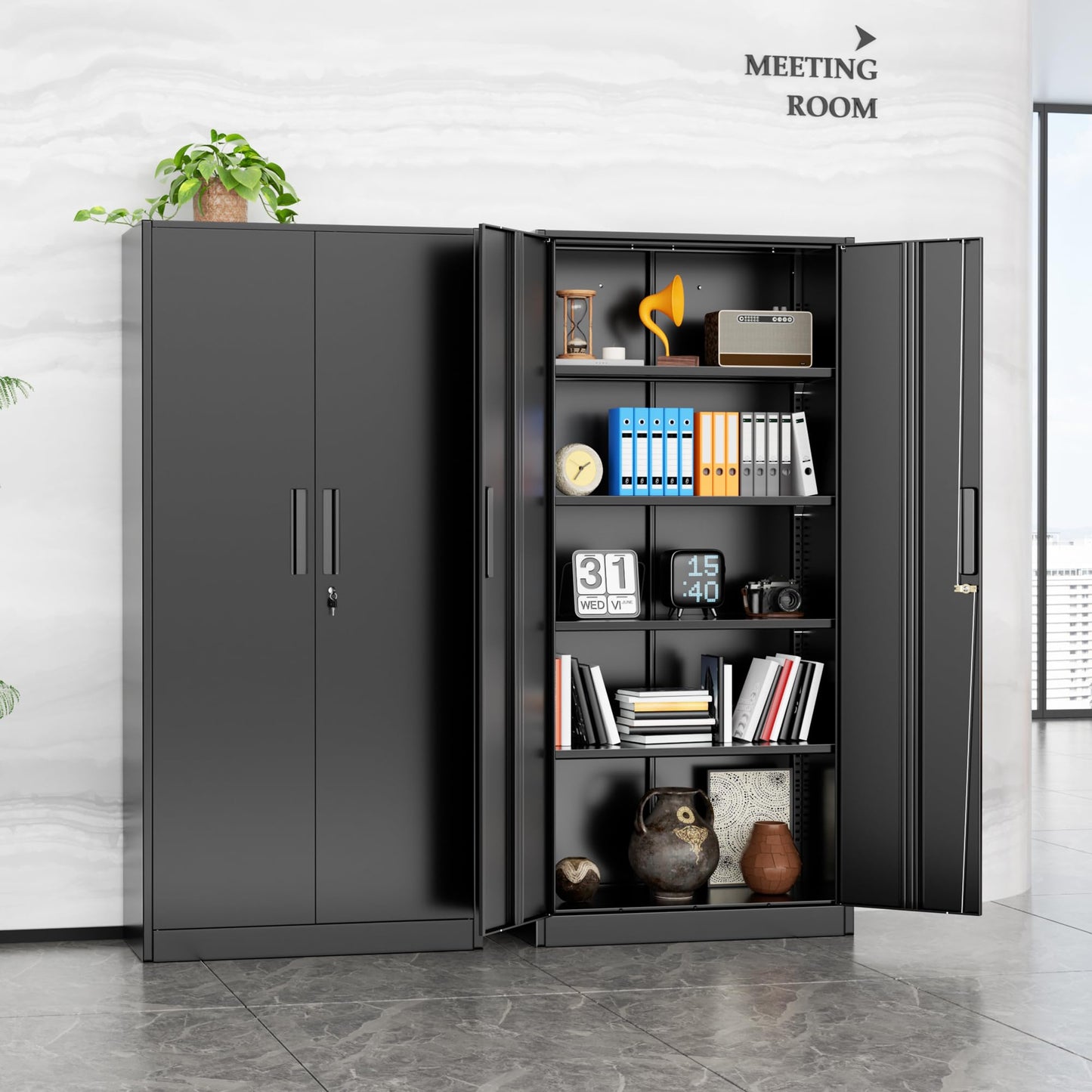 INTERGREAT Metal Lockable Storage Cabinet, 72” Storage Cabinet with 2 Doors and 4 Adjustable Shelves for Office, Home, Garage, Pantry (Assembly Required, Black)