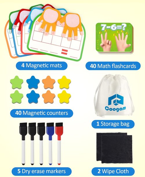 Coogam Montessori Math Manipulatives - Magnetic Ten Frame Counting Blocks & Dry Erase Board | Educational Toy for Grades 1-3