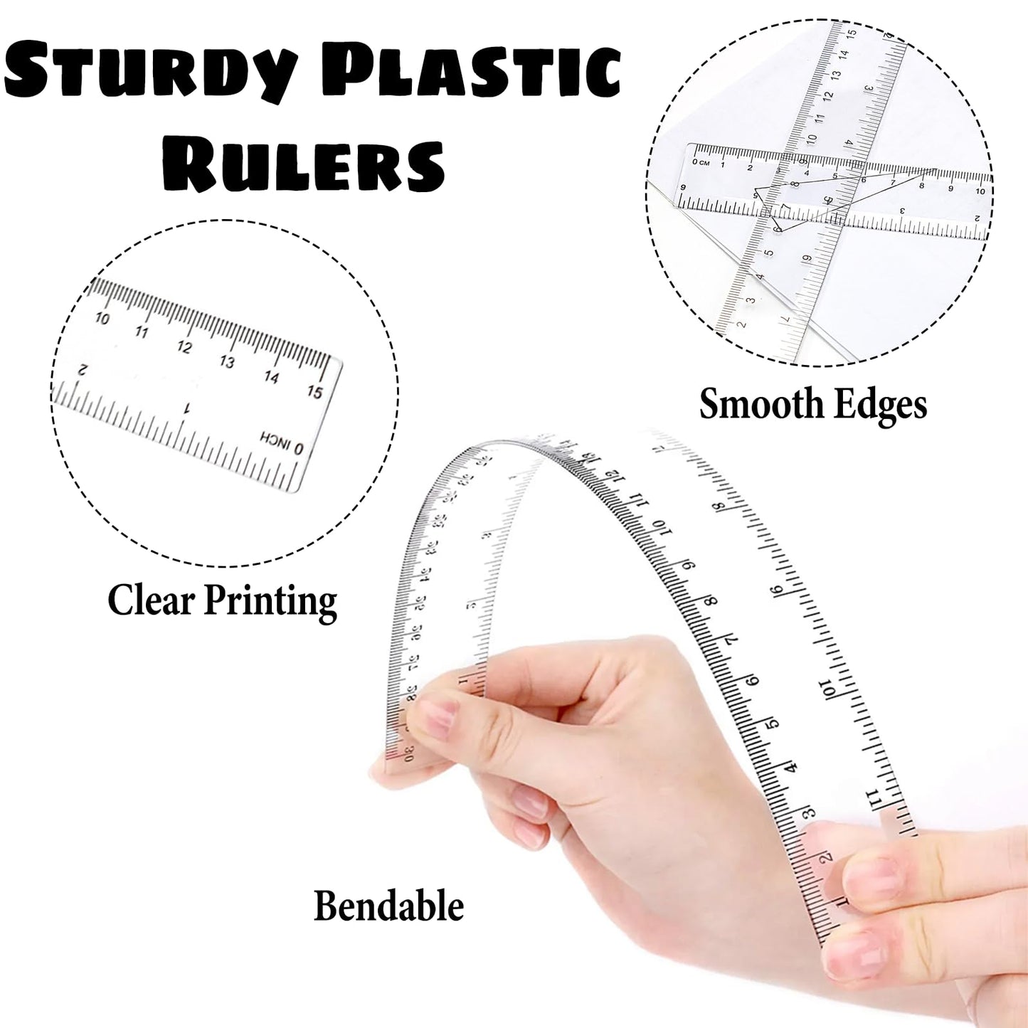 Ruler 12 Inch,12 and 6 Inch Ruler Clear Plastic Rulers with Inches and Centimeters School Office