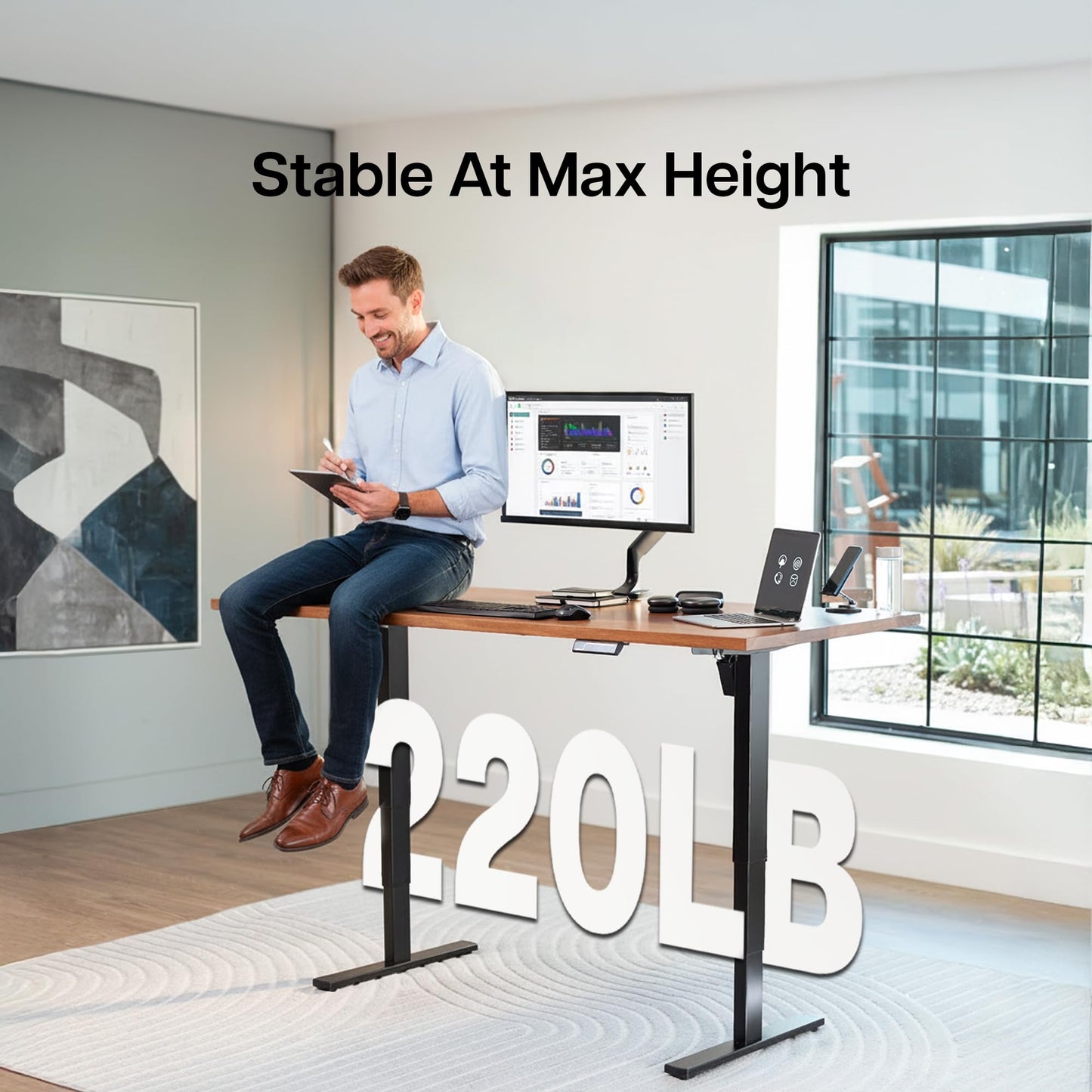 VIVO Electric Stand Up Desk Frame Workstation with Memory Touch Pad, Single Motor Ergonomic Standing Height Adjustable Base, Black, DESK-V102E
