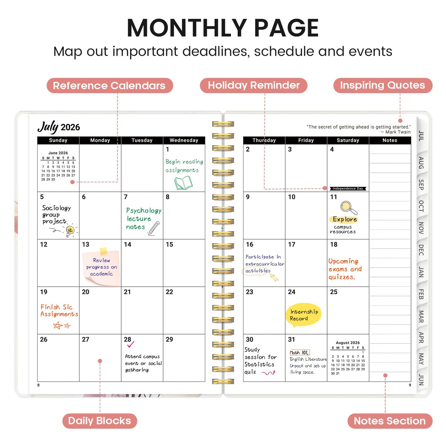 Planner 2026-2027, Academic Monthly and Weekly Calendar Planner for Women, July 2026 - June 2027, Hardcover Pretty Agenda Planner Book with Tabs, Spiral Daily Organizer for School Office Home Supplies, 8.5" x 11" - Painted Bloom