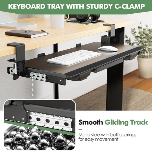Height Adjustable Keyboard Tray Under Desk Slide Out, 27(33 Including Clamps)*11 Inch, Ergonomic Keyboard & Mouse Drawer Extender Holder, Sturdy C-Clamp Mount, for Home, Office, Black