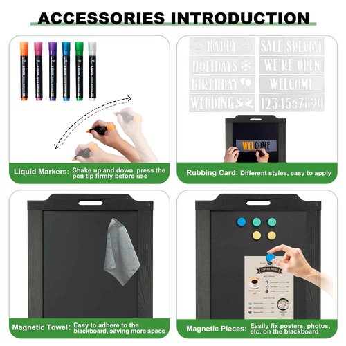 Magnetic Sandwich A-Frame Chalkboard Sign - 40 x 20 Inches, Large Wooden Chalk Board for Sidewalk, Stand up Double-Sided Outdoor Easel Display for Restaurant Cafe Shop Wedding Party or Business