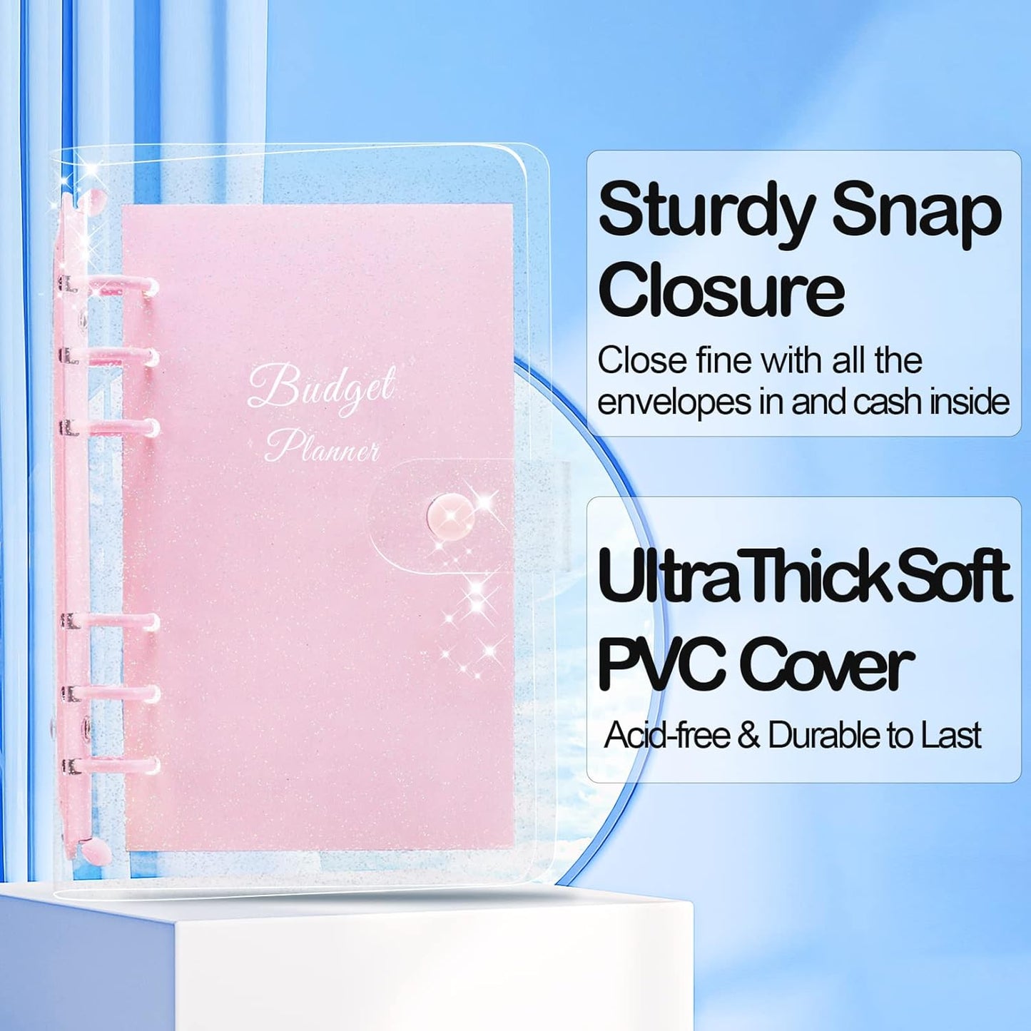 Skiennix Budget Binder - Zipper Envelopes & Rose Gold Stickers | 6 Card Slots & 24 Expense Sheets