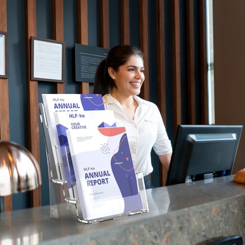 HLF-ho Brochure Holder 8.5x11 Inch 3 Tier with Removable Divider for 4x9 inch Clear Acrylic Pamphlet Display Stand Holder Countertop Use or Wall Mount for Office, Lobby, Hotel, Trade Show, 2 Pack