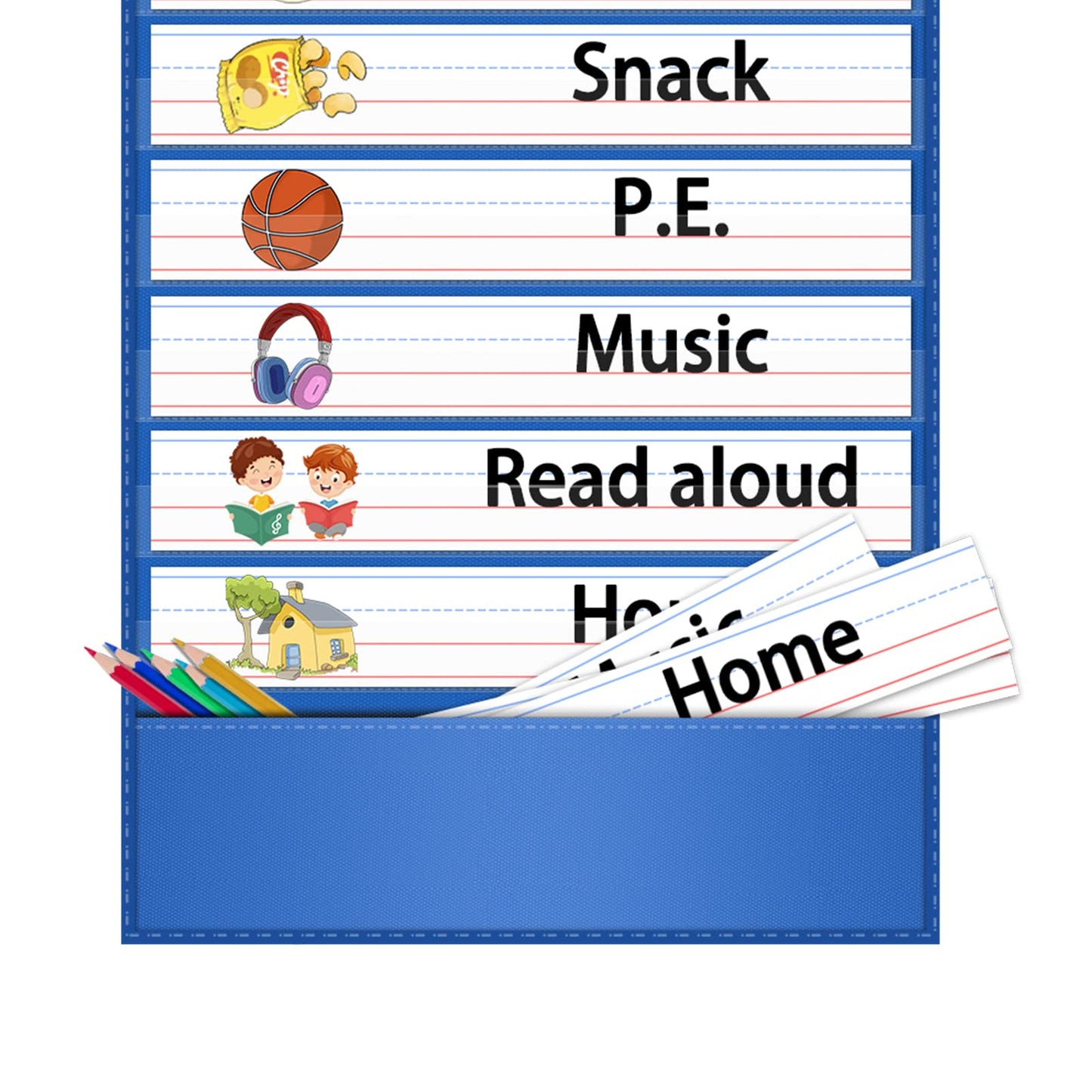 AKAYOK -13+1 Pocket Daily Schedule Pocket Chart, Ultra-Durable Visual Schedule for Kids -Pocket Chart for Classroom Office Home -Reusable Daily Schedule for Kids -Reversible Chart for Sentence Strips