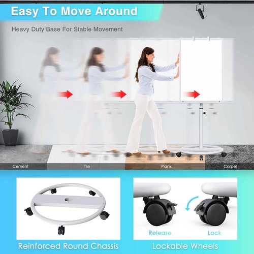 Whiteboard on Wheels 36 x 24 inches - Standing Magnetic Dry Erase Board, Mobile White Board Easel with Flipchart Hooks Portable Rolling Easel for Classroom Office Home (Silver)