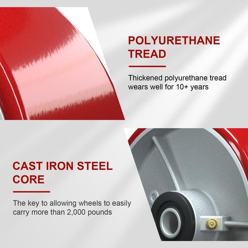 LONGRUNFORU 6" x 2" Polyurethane on cast Iron Wheel, Roller Bearing-1/2" Bore, Set of 4 Heavy Duty Caster Wheels with 4800 lbs Capacity (4 PACK)