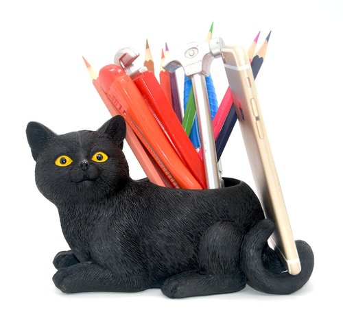 MONMOB Cute Desk Accessories Cat Pen Pencil Holder with Phone Stand Office Decor Home Office School Desk Decor Cat Gift Ideal Gifts for Women, Mom or Birthdays(black)