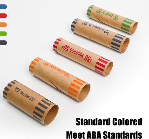 L LIKED Coin Roll Wrappers - 105 Assorted Rolls for Quarters, Pennies, Nickels, Dimes & Dollars