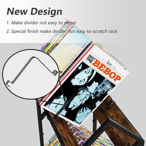 WOLiBOSS 2 Tier Vinyl Record Storage-Holds 80-100 LP Albums,Quick Assembly Vinyl Record Holder with Adjustable Dividers, Home & Studio Record Organizer for Magazine, Book, Files