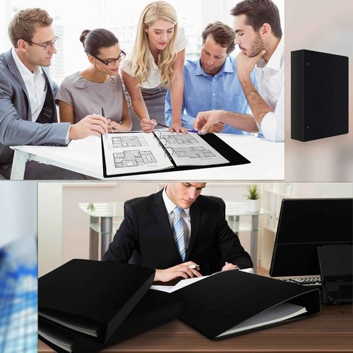 Resholder 2 Pcs 11 x 17 Binder 3 Ring Binder Poly Panel Featuring 2 Inch D Ring Fit 11" x 17" Paper Size for Store Artwork Poster Paper PP Material Black
