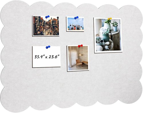 Scalloped Felt Bulletin Board - Large 35.4x23.6 Foldable Self-Adhesive Photo Board for Home & Office