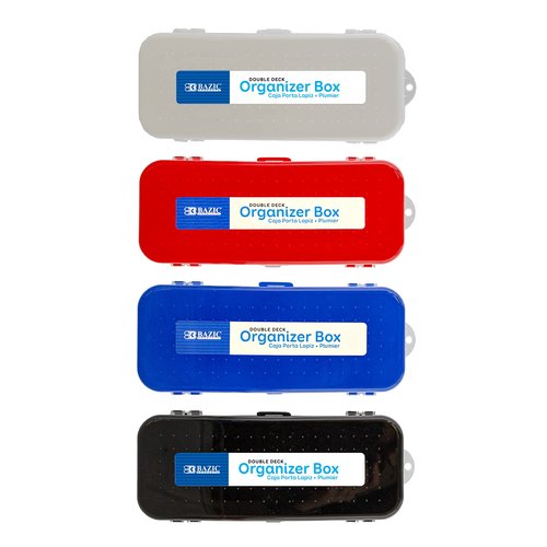BAZIC Plastic Pencil Case 8" Double Deck Utility Storage Box, Assorted Color, Multi Purpose Organizer, 24-Pack