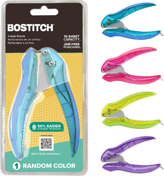 Bostitch Office inLIGHT One-Hole Punch - Reduced Effort Design, Assorted Colors, One Unit Per Package