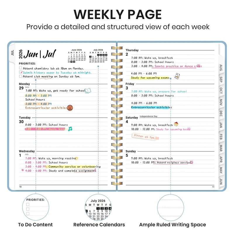 Planner 2026-2027 for Women & Men, Academic Monthly and Weekly Calendar Planner, Jul 2026 - Jun 2027, A4 (8.5" x 11"), Teacher Student Planning Book with Tabs, Ideal for Office School Supplies - Baby Blue