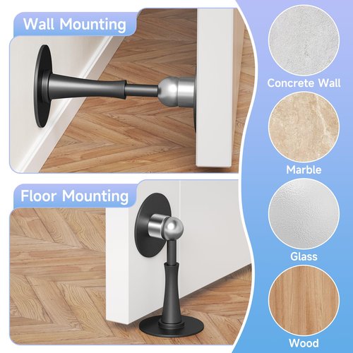 2PCS Strong Magnetic Door Stop, Spring Door Stoppers for Wall, Adhesive & Screw in Magnetic Door Catch, Door Holder to Keep Door Open, 4.2in, Rust-Proof, Black