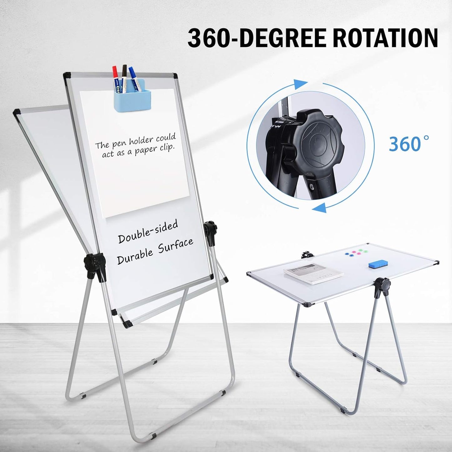 Stand White Board - Double-Sided Magnetic Dry Erase Board | Height Adjustable with Sturdy Aluminum Frame - 36 x 24 Inch