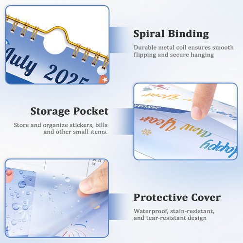 Ospelelf Calendar 2025-2026 Monthly Wall Large Planner Pad with Protective Cover Pockets Sticker for Family Fridge Office Teacher Student 17" X 12" Season