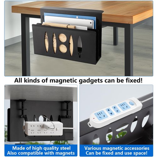 METALHSL 2 Tier Desk Side Storage, Under Desk Storage, No Drill Steel Hanging Desk Organizer, Laptop Holder, Desk Storage Holder for Office & Home.(Black)