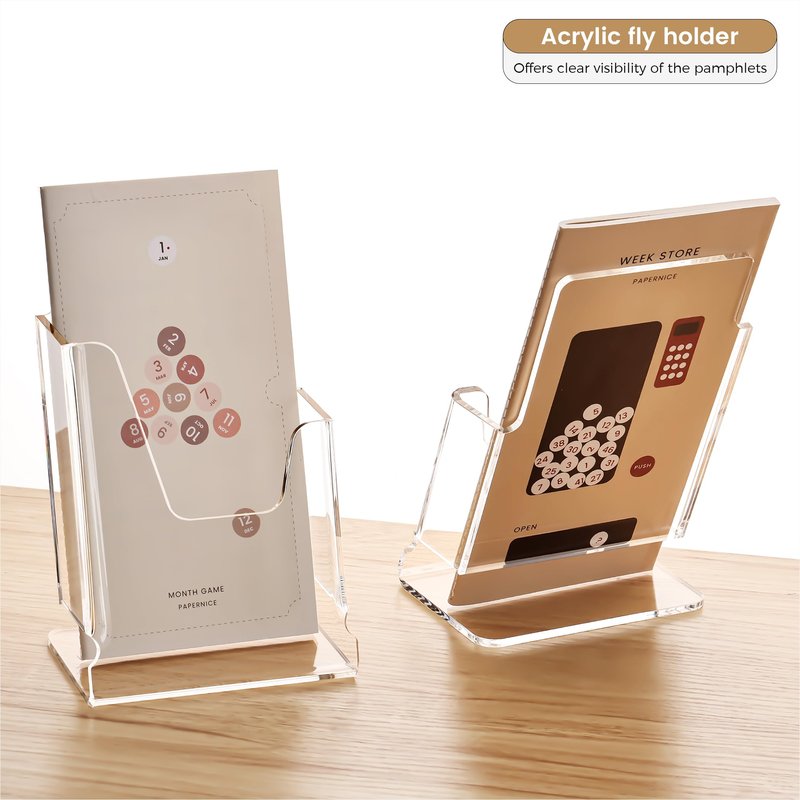 HeZone Acrylic Brochure Holder 4x9 Inch,Clear Pamphlet Holder Display Stand for Trifold 4 Inch Flyers,Pamphlets,Booklets,Menu,Leaflets for Office,Home,Store,Trade Exhibition,1 Pack,A6