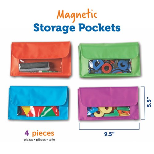 Learning Resources Magnetic Storage Pockets, Set of 4 in 4 Colors,Whiteboard Accessory Case, Classroom Organization, Back to School Supplies,Teacher Supplies