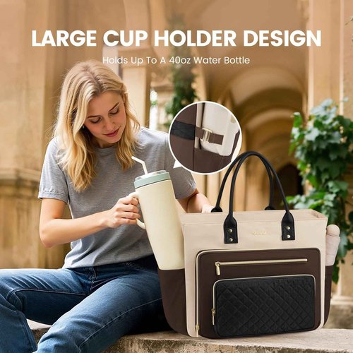 LOVEVOOK Laptop Tote Bag for Women With Large Cup Holder, Work Bags Teacher Nurse Computer Bag, 15.6 Inch Professional Briefcase Business Travel Large Purses Handbag, Diaper Bag With Multi-Pockets