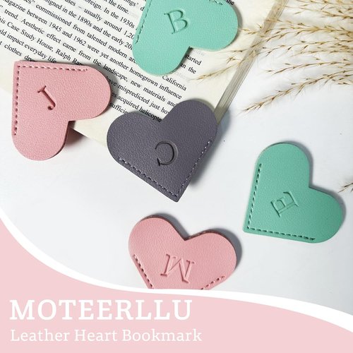 MOTEERLLU Personalized Leather Heart Bookmark - Custom Initials for Book Lovers | Handmade Green Design