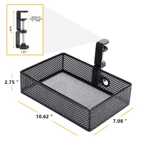 Euyona Mesh Desk Organizer and Clamp-on Swivel Pencil Drawer, Desk Hidden Extra Sturdy C-Clamp Mount System and Easy to Instal, Home Office Art Supply Storage Box (Black)
